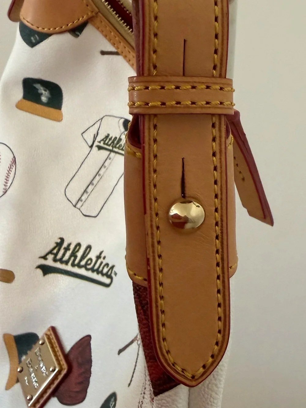 Dooney & Bourke White Oakland Athletics Print Hobo Bag Tan & Burgundy Trim Purse
